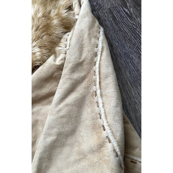 Vintage Guess Suede Leather Jacket Women’s Sz SMALL Brown Coat Faux Fur Stitched - Picture 10 of 16